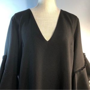 N/Nicholas Black Crepe V Neck front/back  Frill Dress Ruffle 3/4 Sleeve 8